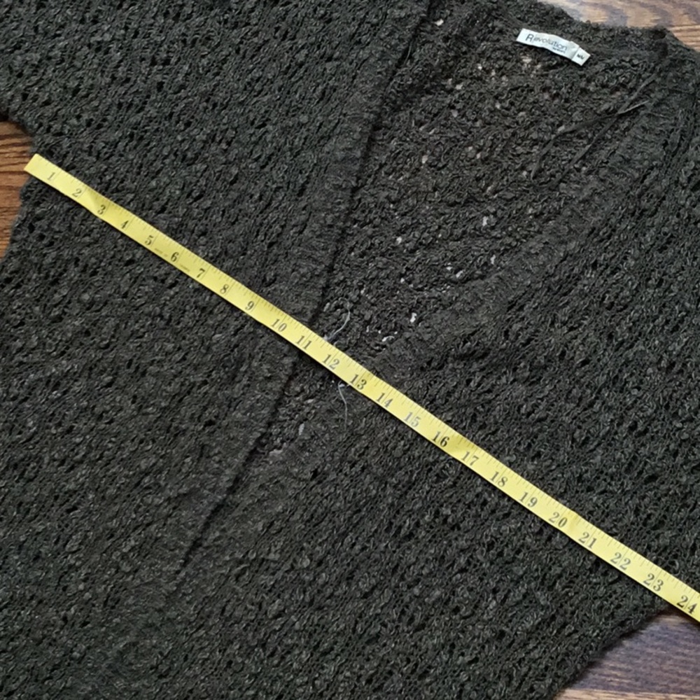Revolution Olive Green Popcorn Crochet Cardigan with Dolman Sleeves - Picture 5 of 10
